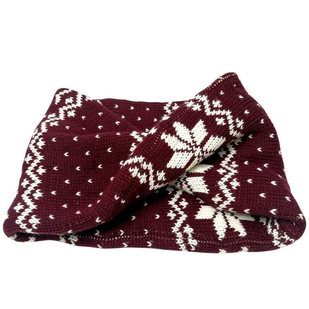 Madison 88 Knit Infinity Scarf Burgundy Red Fair Isle Nordic Winter Accessory